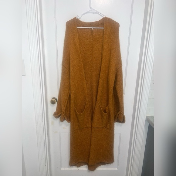 Free People Live In Tokyo Alpaca Wool Cardigan Chestnut Camel Pocket Size S - Picture 1 of 6